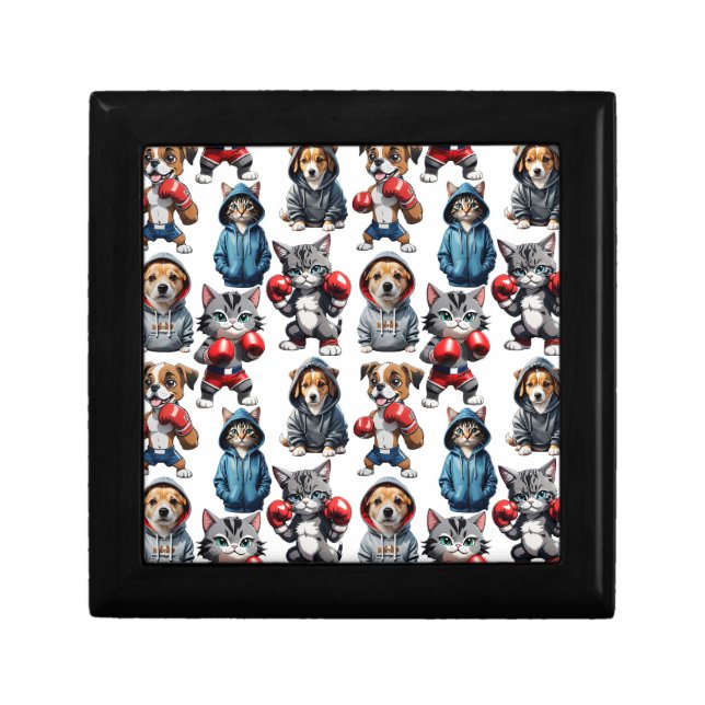 Funny Boxing Cat Dog Pattern Design  Gift Box (Front)