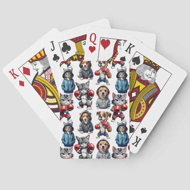 Funny Boxing Cat Dog Pattern Design  Poker Cards (Back)