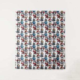 Funny Boxing Cat Dog Pattern Design Tapestry