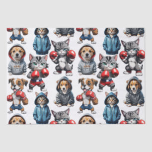 Funny Boxing Cat Dog Pattern Design  Tissue Paper