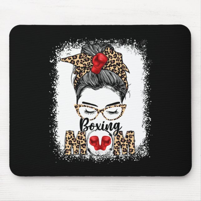 Funny Boxing Gloves Messy Bun Boxing Mom  Mouse Pad (Front)