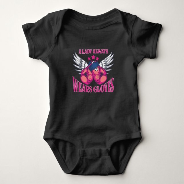 Funny Boxing Lady Angel Queen Sport Box Gloves Baby Bodysuit (Front)