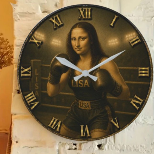 Funny Boxing Mona Lisa Boxing Champion Gift  Large Clock (Creator Uploaded)