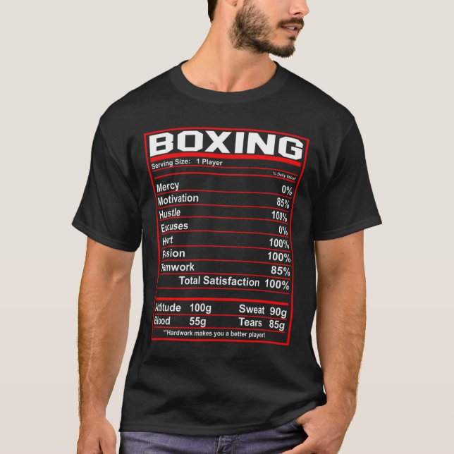Funny Boxing Nutrition Facts Boxer  T-Shirt (Front)