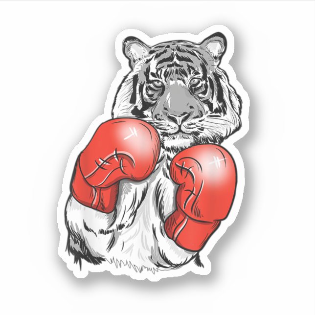 Funny Boxing Tiger With Red Gloves. Perfect design Sticker (Front)