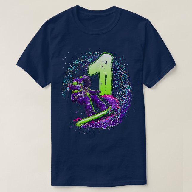 Funny Boy 1st Birthday Astronaut Outer Space Surfe T-Shirt (Design Front)
