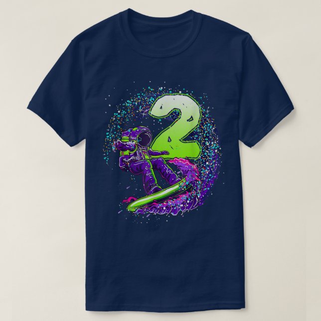 Funny Boy 2nd Birthday Astronaut Outer Space Surfe T-Shirt (Design Front)