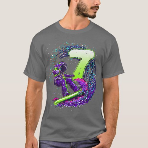 Funny Boy 7th Birthday Astronaut Outer Space Surfe T_Shirt