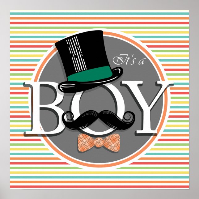 Funny Boy Baby Shower Bright Rainbow Stripes Poster (Front)