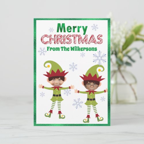 Funny Boy Elves Custom Kids Photos Merry Christmas Holiday Card