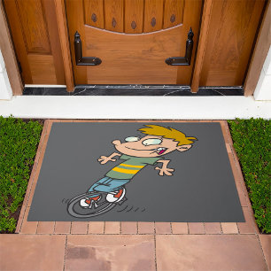 Funny Boy Riding Unicycle Doormat