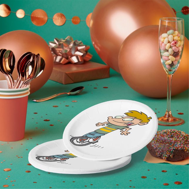 Funny Boy Riding Unicycle Paper Plates (Creator Uploaded)
