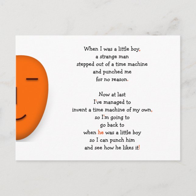 Funny Boy Time Machine Never Ending Joke Humor LOL Postcard (Front)