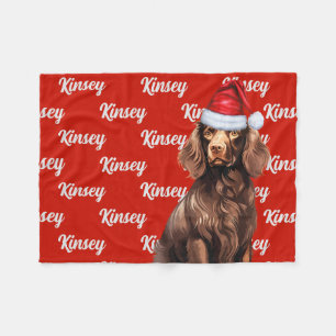 Funny Boykin Spaniel Dog Name Patterned Christmas Fleece Blanket