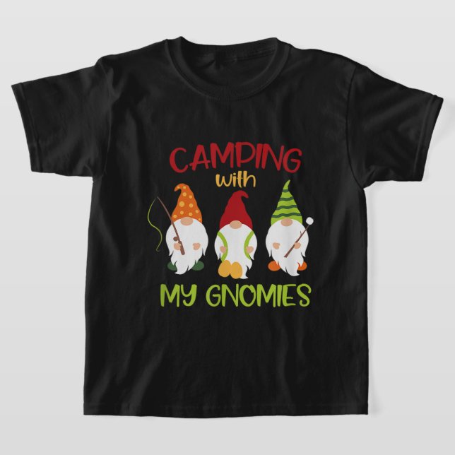 Funny boys camping gnome word art T-Shirt (Laydown)