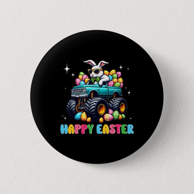 Funny Boys Happy Easter Monster Truck Easter Eggs  Button (Front)