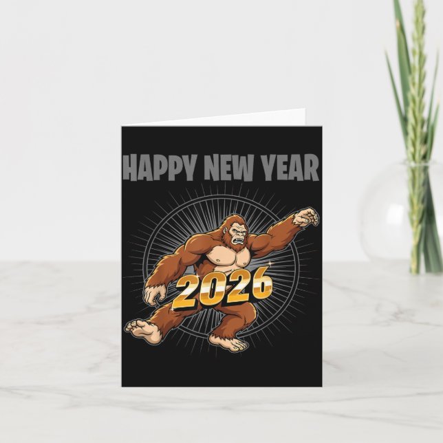 Funny Boys Nye Outfit, Mens Bigfoot Happy New Year Card (Front)