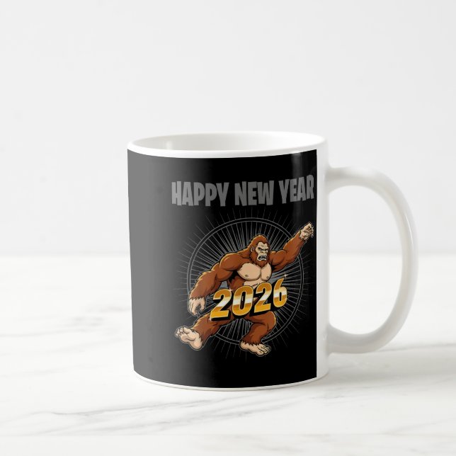 Funny Boys Nye Outfit, Mens Bigfoot Happy New Year Coffee Mug (Right)