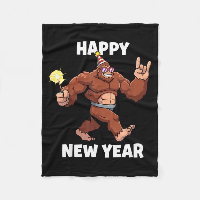 Funny Boys Nye Outfit, Mens Fireworks Bigfoot Happ Fleece Blanket (Front)
