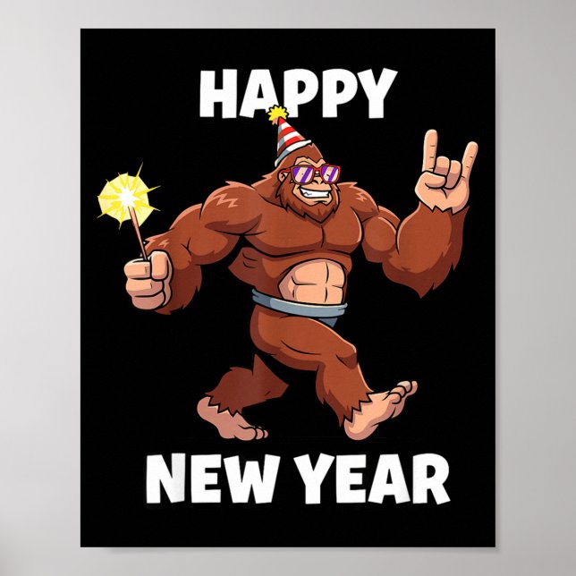Funny Boys Nye Outfit, Mens Fireworks Bigfoot Happ Poster (Front)