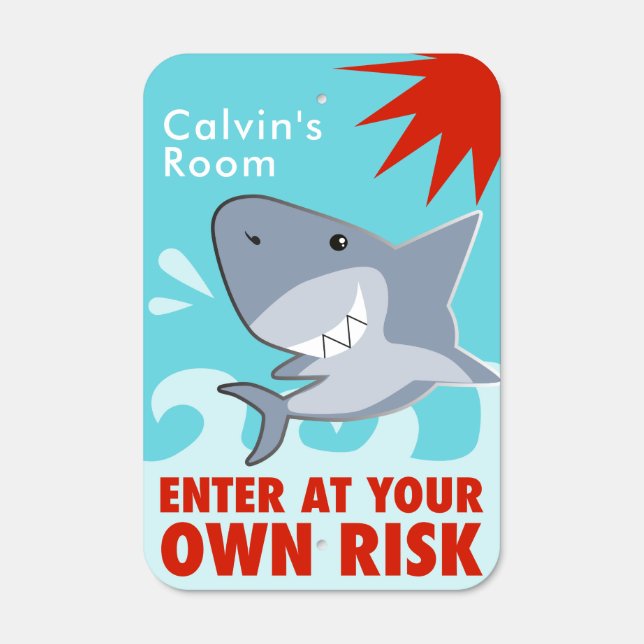 Funny Boys Room Warning Sign | Shark (Front)