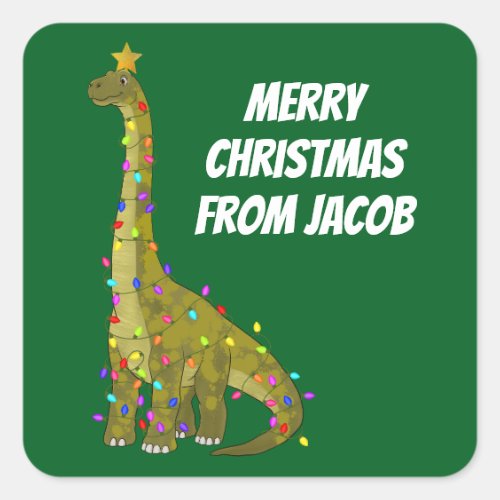 Funny Brachiosaurus Christmas Tree Dinosaur Square Sticker