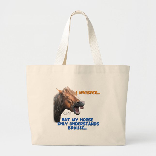 Funny Braille Horse Large Tote Bag (Front)