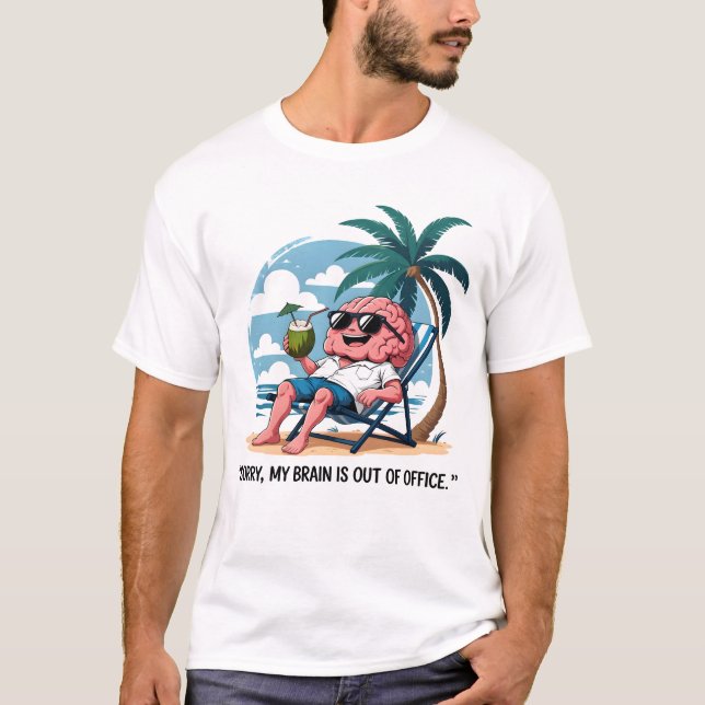 Funny Brain On Vacation-Beach Humor T-Shirt (Front)