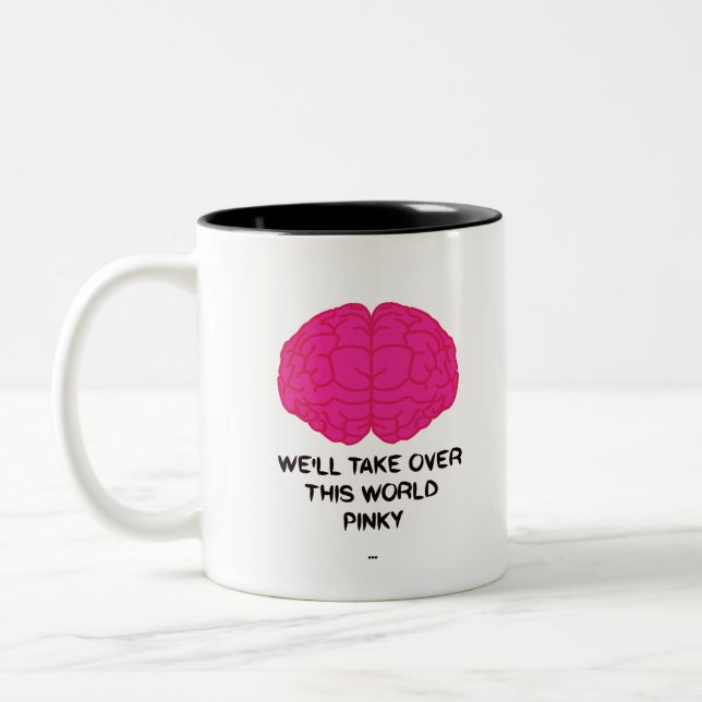 funny brain quote from pinky and brain cartoon Two-Tone coffee mug (Left)