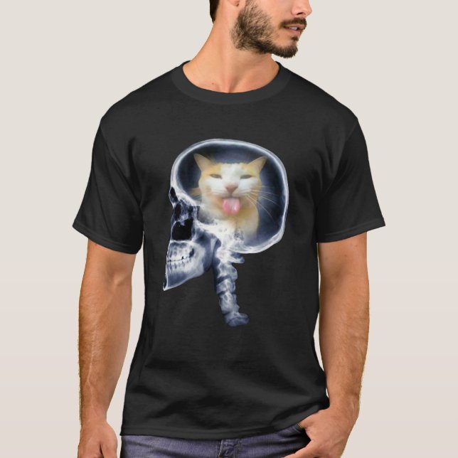 Funny Brain Xray Cat Meme Blep Kitty T-Shirt (Front)