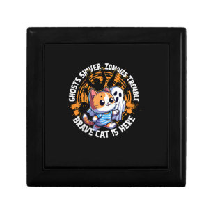 Funny Brave Cat Walking Scared Ghost Who Loves Hal Gift Box