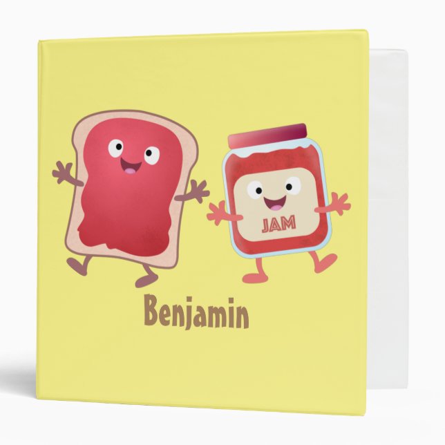 Funny bread and jam cartoon characters 3 ring binder (Front/Inside)