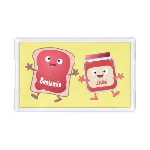 Funny bread and jam cartoon characters acrylic tray