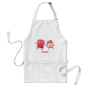 Funny bread and jam cartoon characters adult apron