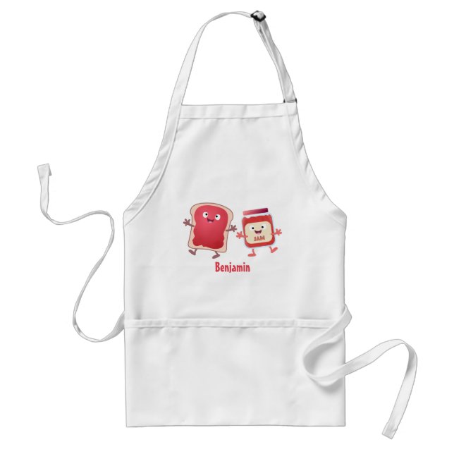Funny bread and jam cartoon characters adult apron (Front)