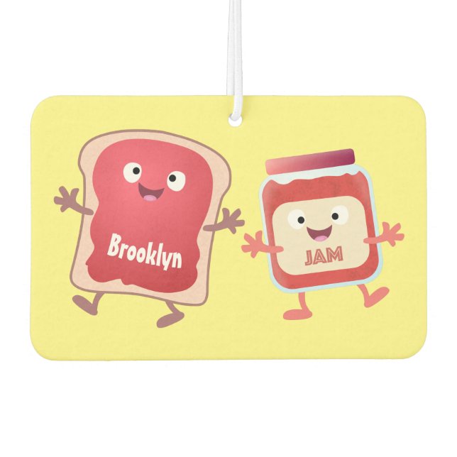 Funny bread and jam cartoon characters air freshener (Front)