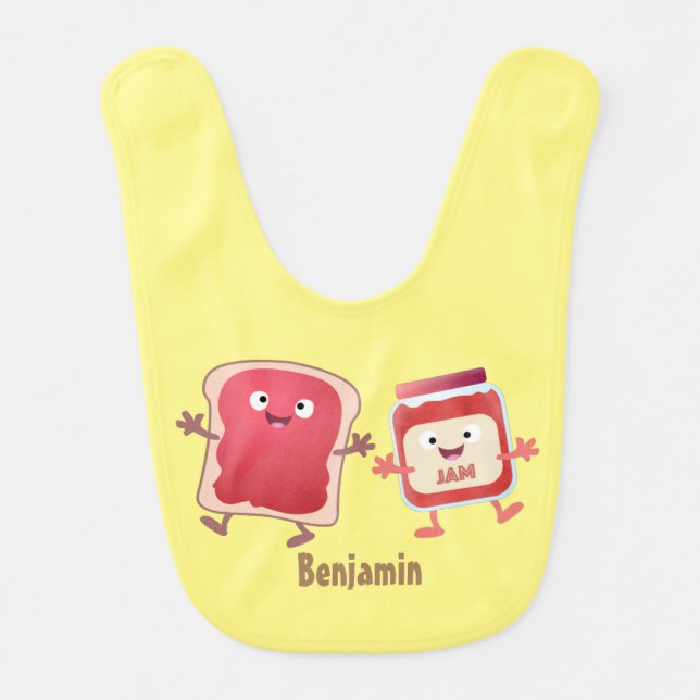 Funny bread and jam cartoon characters baby bib (Front)