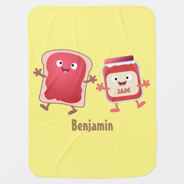 Funny bread and jam cartoon characters baby blanket (Front)