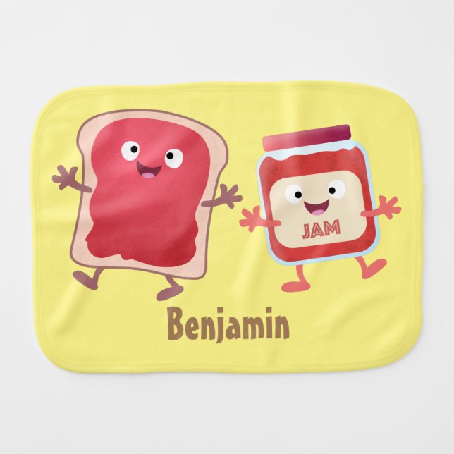 Funny bread and jam cartoon characters  baby burp cloth (Front Horizontal)