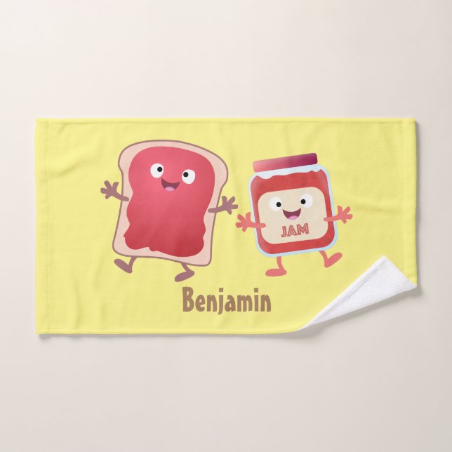 Funny bread and jam cartoon characters bath towel set (Hand Towel)