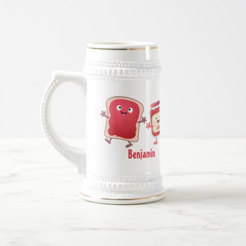 Funny bread and jam cartoon characters beer stein