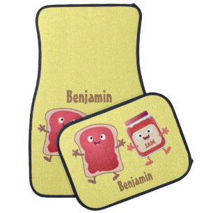 Funny bread and jam cartoon characters car floor mat