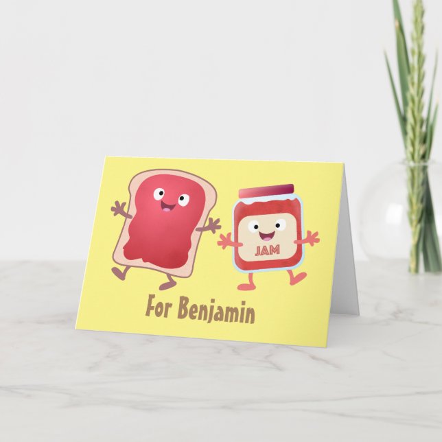 Funny bread and jam cartoon characters  card (Front)