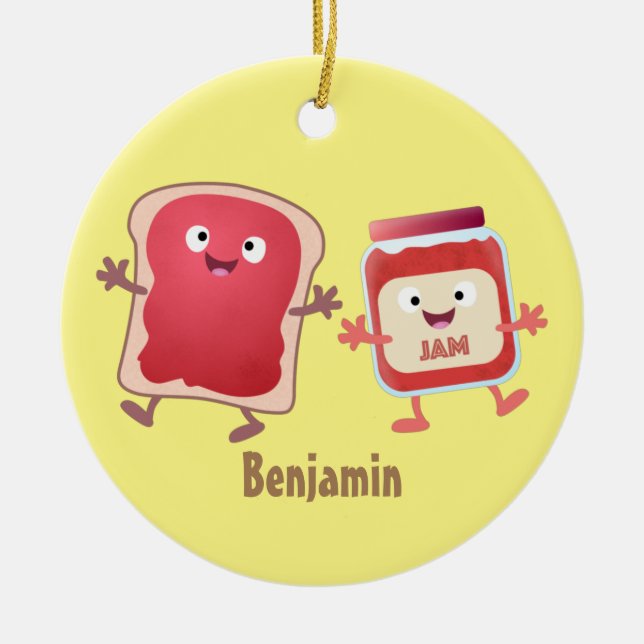Funny bread and jam cartoon characters ceramic ornament (Front)
