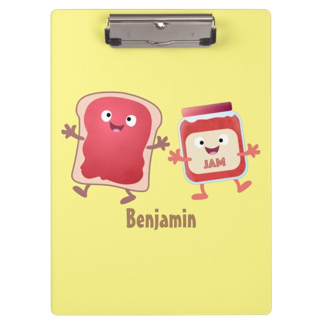 Funny bread and jam cartoon characters clipboard (Front)