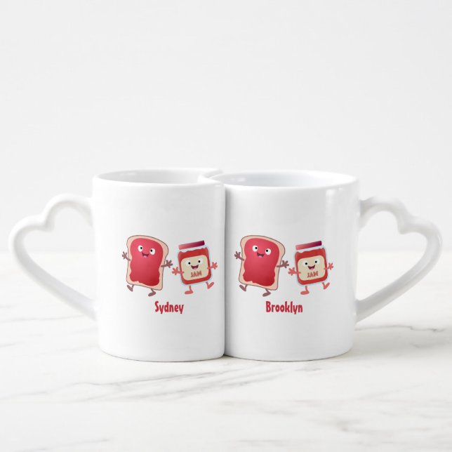 Funny bread and jam cartoon characters coffee mug set (Back Nesting)
