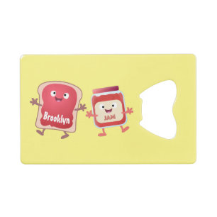 Funny bread and jam cartoon characters credit card bottle opener