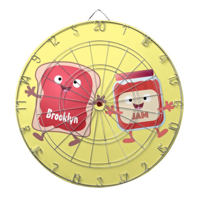Funny bread and jam cartoon characters dart board (Front)