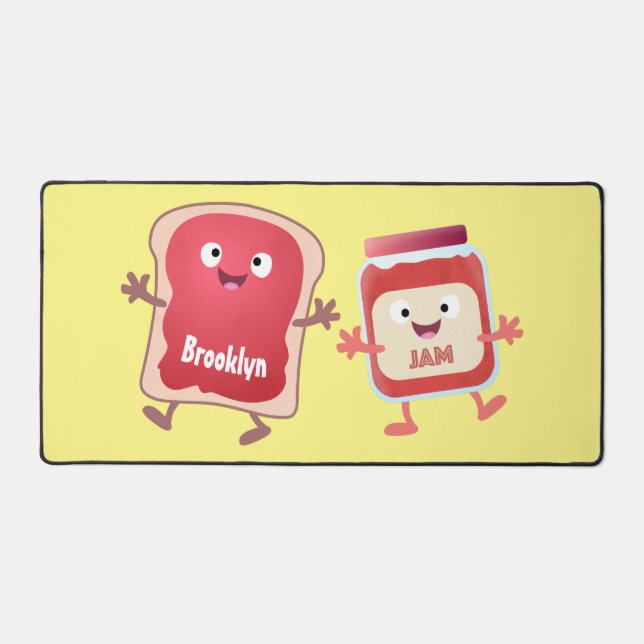 Funny bread and jam cartoon characters desk mat (Front)