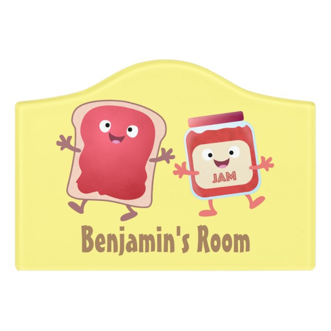 Funny bread and jam cartoon characters door sign (Small Crest Front)